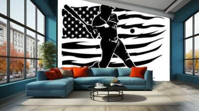 US Baseball Player | US Flag | Patriotic Player | Baseball Batter | Baseball Team | Baseball Player | Outdoor Field Game | Home Run | Original Illustration | Vector and Clipart | Cutfile and Stencil Wall mural